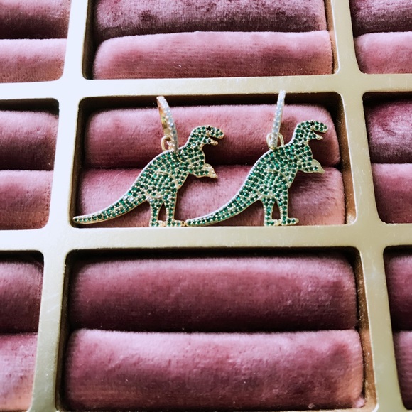 COPY - Green Zircon Dinosaur Earrings - Picture 2 of 6